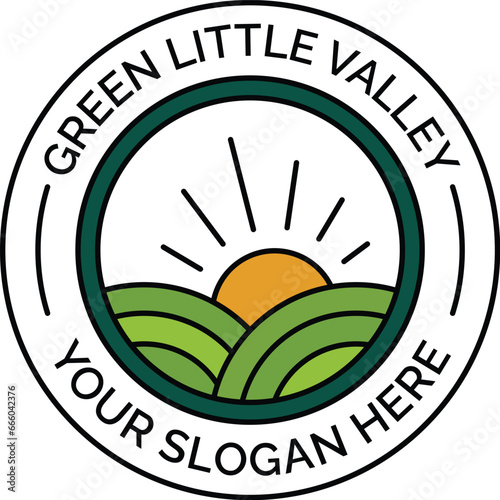 green valley logo, eco logo, vector logo design for farm house, green valley logo, sunrise logo template