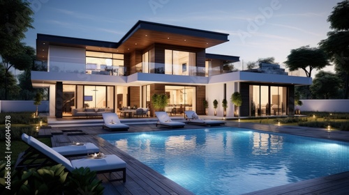 Photo of elegant new design villa with backyard © HN Works