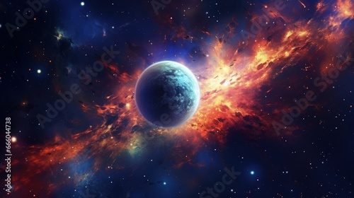 beautiful abstract illustration, planet in space and shining stars © HN Works