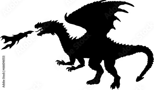 Dragon Silhouette SVG Vector The dragon is flying, the dragon is sitting, the dragon is standing, the dragon is crawling. Fire Dragon © Pony 3000