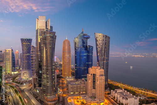 High rise office buildings on the Corniche in Doha photo