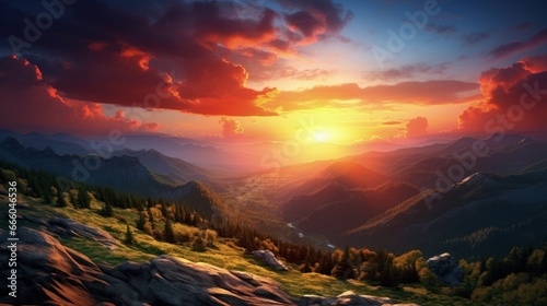 Majestic sunset in the mountains landscape. HDR image