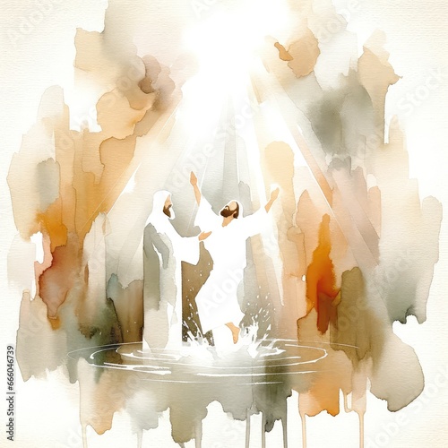 Baptism of Jesus. Watercolor illustration, abstract background.  photo