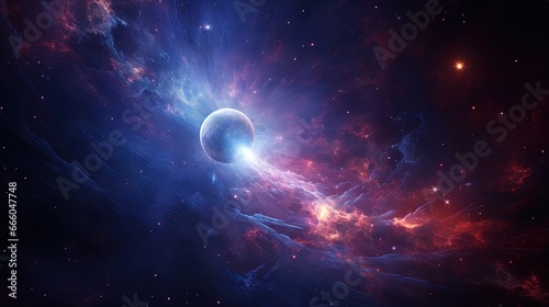 beautiful abstract illustration, planet in space and shining stars