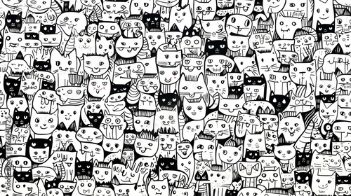 cartoon cat doodle pattern