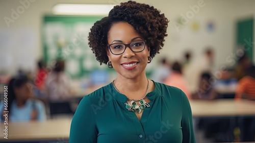 Portrait of a mid adult African American female teacher in a classroom