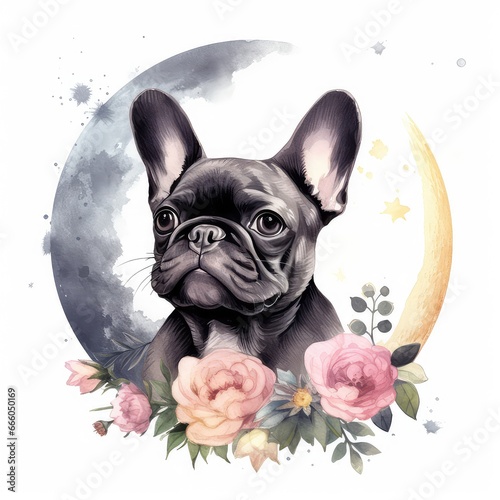 French Bull dog Watercolor Generative Ai