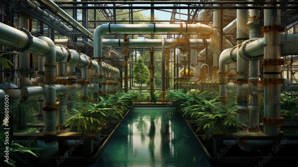 Pipes providing hot geothermal water to greenhouses