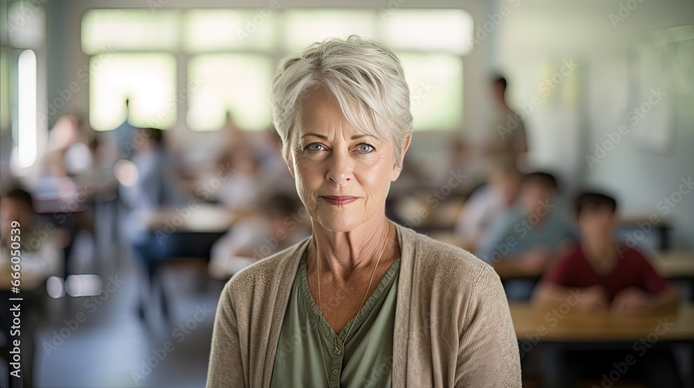 Portrait of a mid adult female teacher in a classroom Portrait of a mid adult female teacher in a classroom