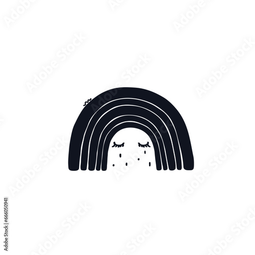 Sad rainbow logo icon Eyes sign Hand drawn ink sketch Decorative scrapbooking element Doodle design Children's emoji style Fashion print clothes greeting invitation card flyer banner poster cover book