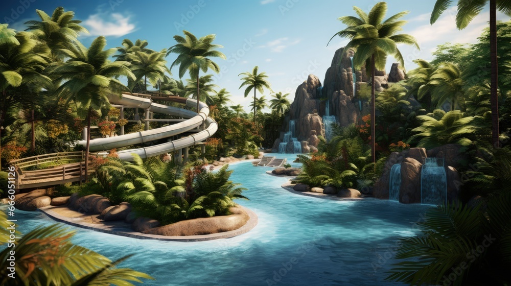 Fototapeta premium Water park in tropical resort