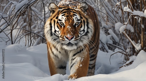 Siberian Tiger in the snow  Panthera tigris 