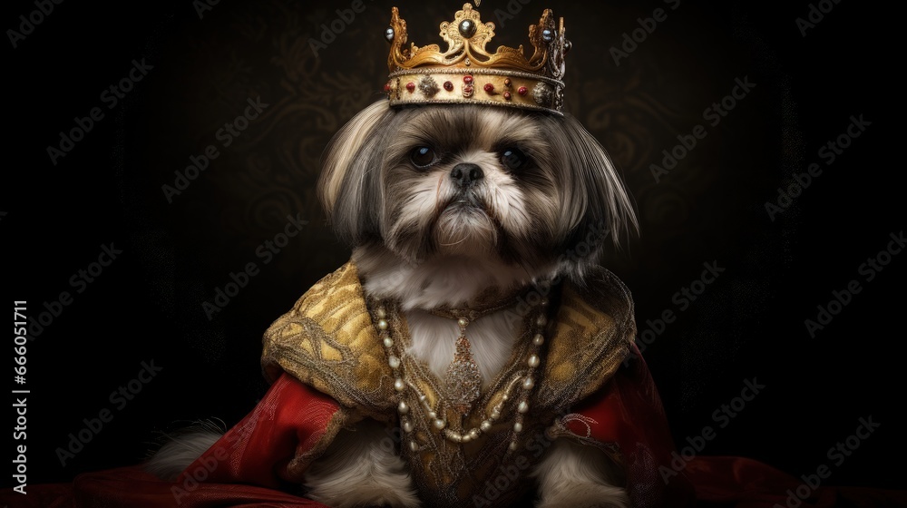 puppy shih tzu in a king costume