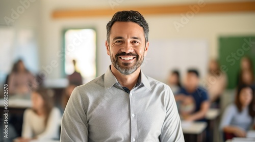 Portrait of a mid adult male teacher in a classroom © Krtola 