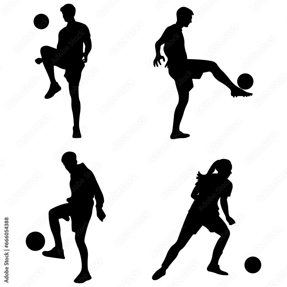 A set of vector set of football, soccer players silhouette.