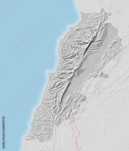 Topographic map of Lebanon with shaded relief 