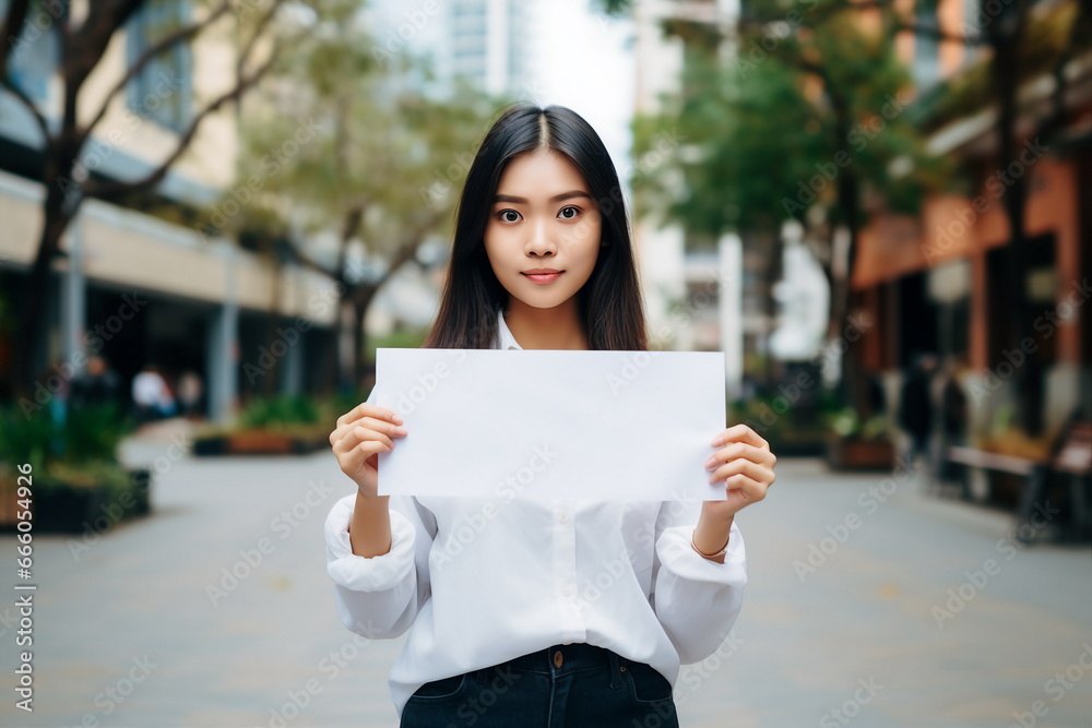 asian woman hold blank paper asian woman hold blank paper