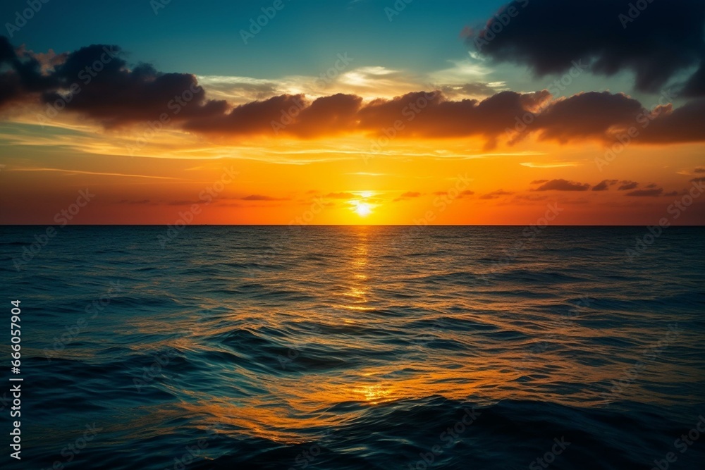 Peaceful sunset over ocean. Generative AI
