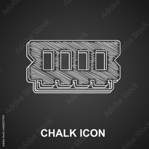 Chalk RAM, random access memory icon isolated on black background. Vector