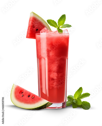 Glass of fresh watermelon juice cut out. Generative AI