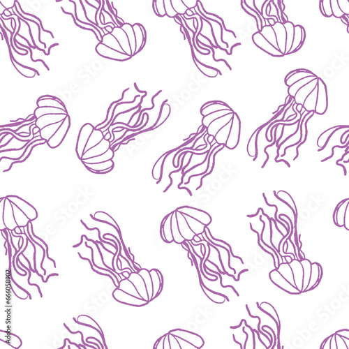 Watercolor-blue seamless pattern with seahorses, sea background.