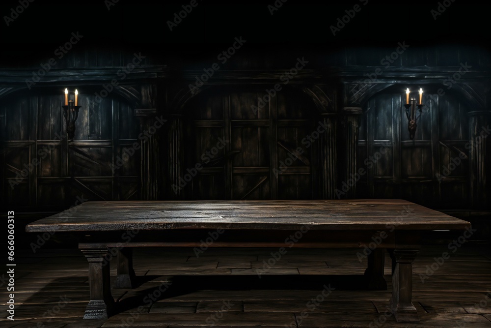 Old wooden table in dark room