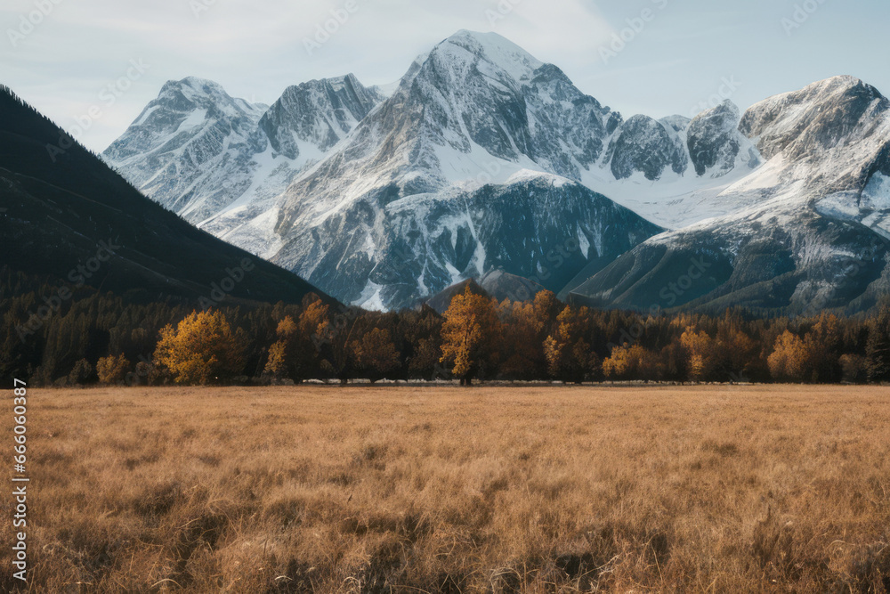 landscape with field and mountain