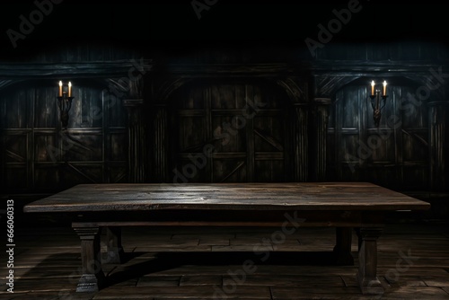 Old wooden table in dark room