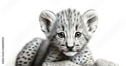 Illustration of a Snow Leopard cub, Isolated on white