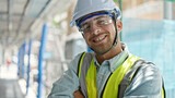 Young caucasian man architect smiling confident standing with arms crossed gesture at construction place