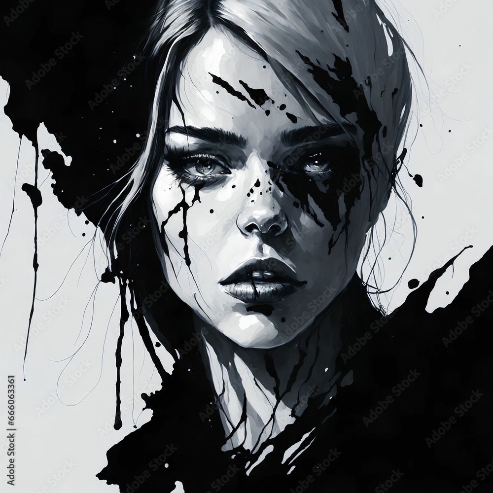 Fototapeta premium Portrait of a beautiful young woman with paint splashes on her face.