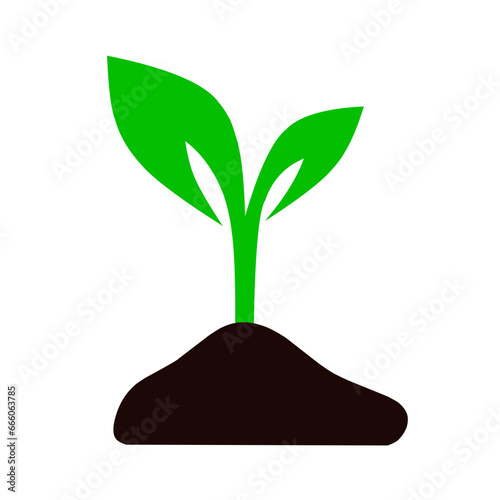 Vector plant shoots in a mound of soil.plant seed icon