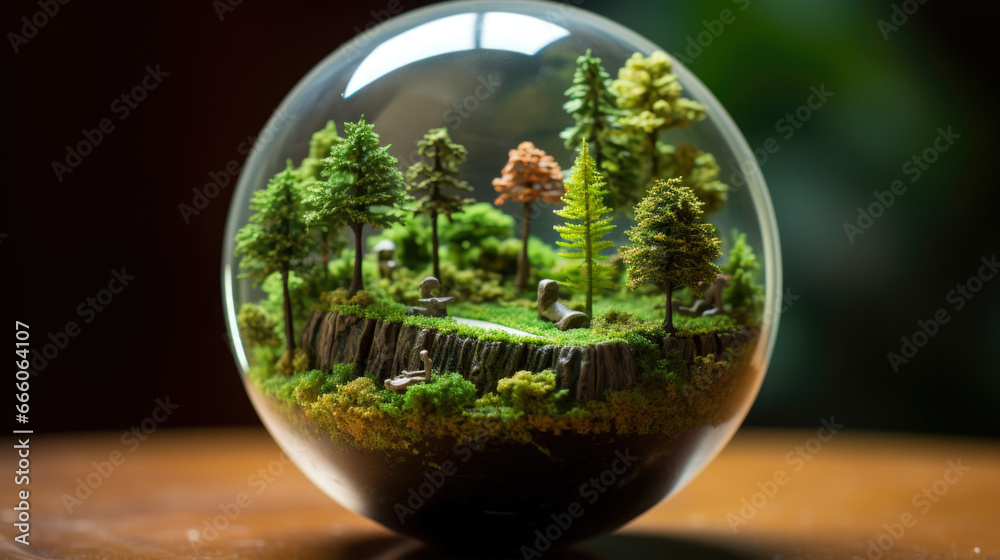 Glass globe with forest inside. Green planet, environmental conservation concept. Glass globe with forest inside. Green planet, environmental conservation concept.