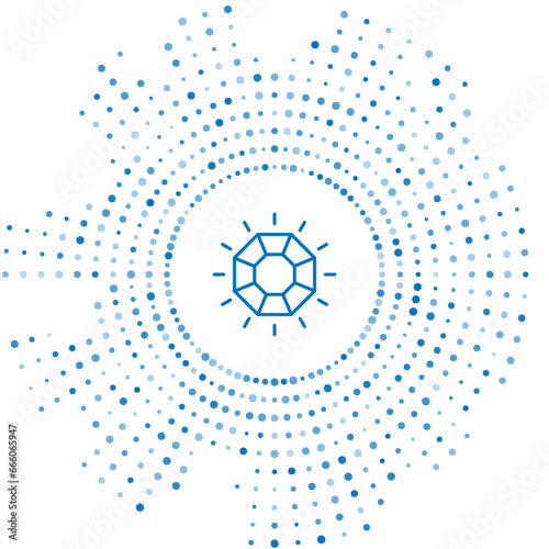 Blue line Diamond icon isolated on white background. Jewelry symbol. Gem stone. Abstract circle random dots. Vector