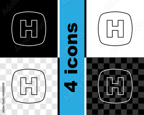 Set line Hospital signboard icon isolated on black and white, transparent background. Vector