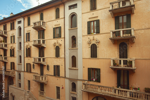 Windows of Verona. Traditional italian shutters. Outdoor shot with perspective