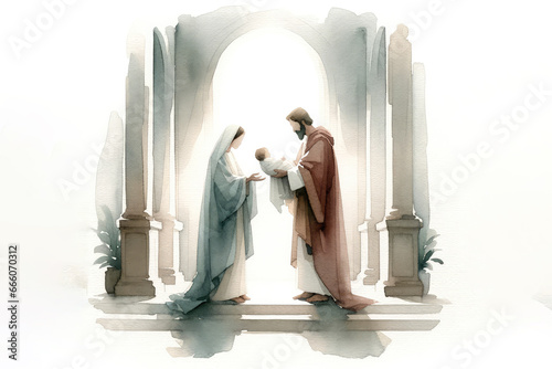 Presentation of Jesus in the temple. Watercolor illustration photo