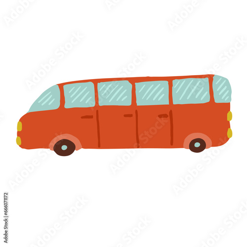 Children's doodles of transport, funny bus. Vector graphics.