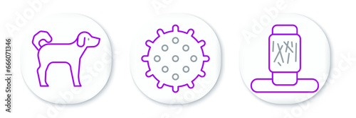 Set line Cat scratching post, Dog and Tennis ball icon. Vector