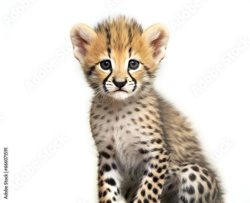 Cute baby cheetah isolated on white background, Studio shot