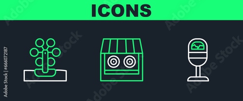 Set line Trash can, Ferris wheel and Shooting gallery icon. Vector