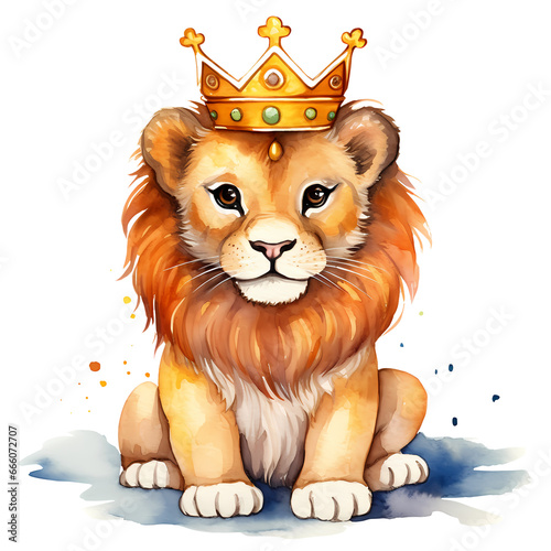 Watercolor Cute Lion Prince Clipart Illustration