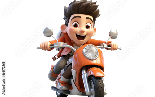 Happy Boy Enjoying and Exciting the Riding of his Super Pink Scooter 3D Character Isolated on Transparent Background PNG.
