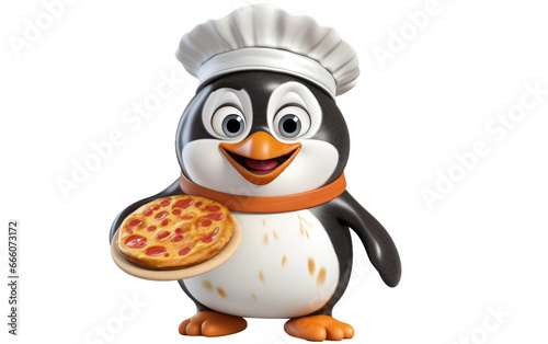 Happy White and Black Color of Penguin Eating Yummy Pizza 3D Character Isolated on Transparent Background PNG. © Haider