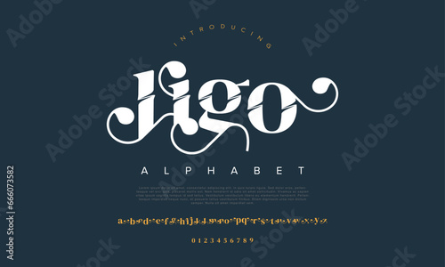 Premium luxury elegant alphabet letters and numbers. Elegant wedding typography classic serif font decorative vintage retro. Creative vector illustration