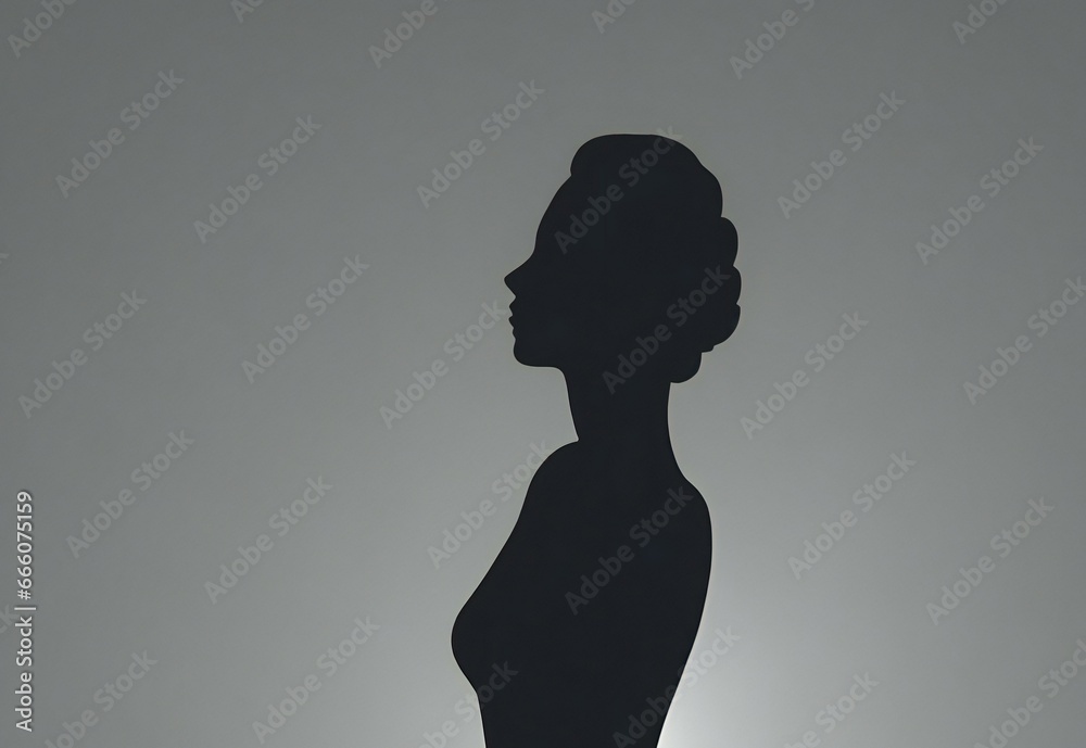 Silhouette of a woman in profile on a gray background