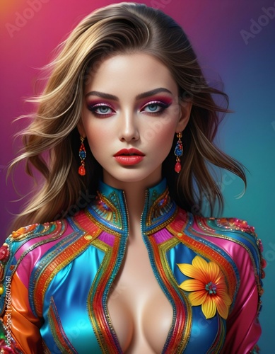 Portrait of a beautiful woman with bright make-up and hairstyle
