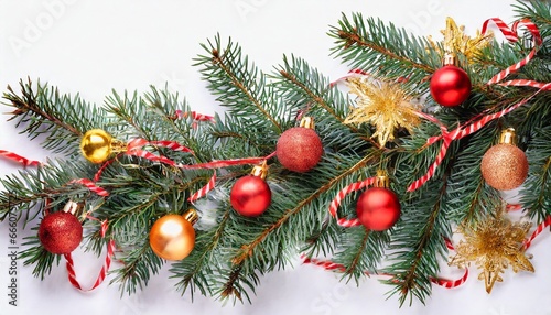 christmas tree branch with christmas decorations