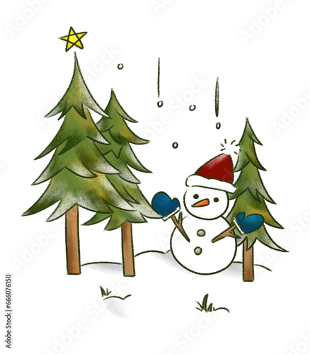クリスマスツリーと雪だるま