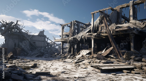 destroyed building. view of the ruins. the wreckage of the building. Generative Ai